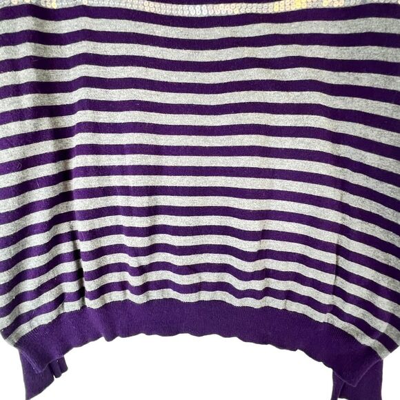 A.N.A. Purple Lightweight Striped Purple Gray Sequins Sweater Large - Picture 7 of 14